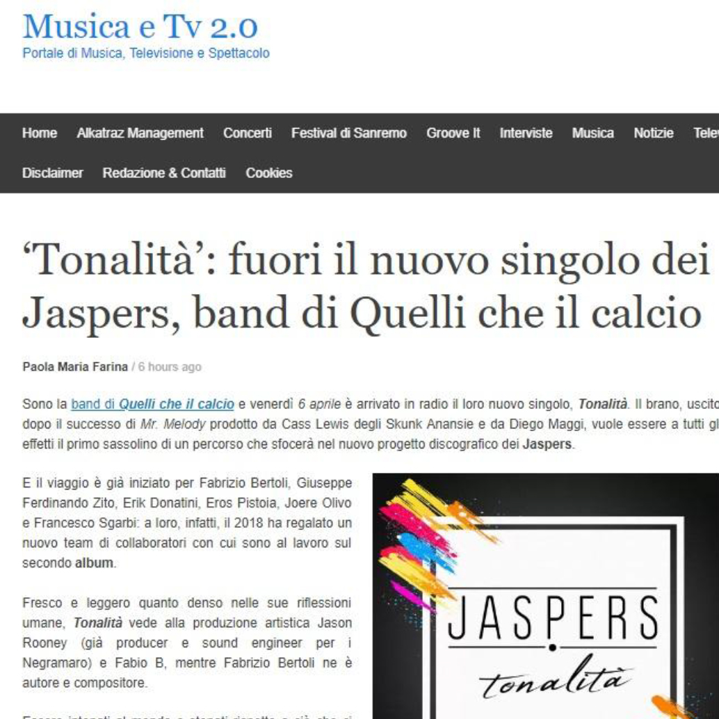 I Jasper su Musica e Tv 2.0 del 09-04-2018